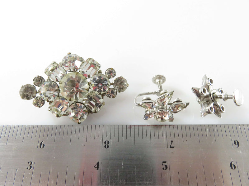 c1950's Rhinestone Brooch & Earrings Prom Jewelry Ice Brooch and Earrings