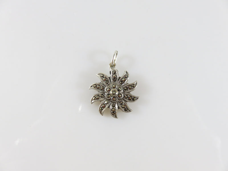 Petite Vintage Sterling Marcasite Flower or Sunburst Pendant Charm 20.43mm