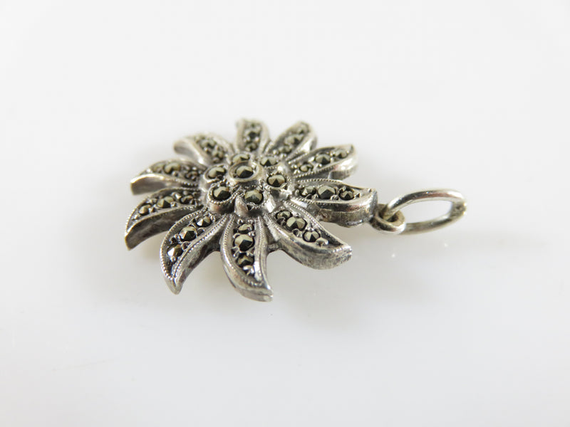 Petite Vintage Sterling Marcasite Flower or Sunburst Pendant 20.43mm
