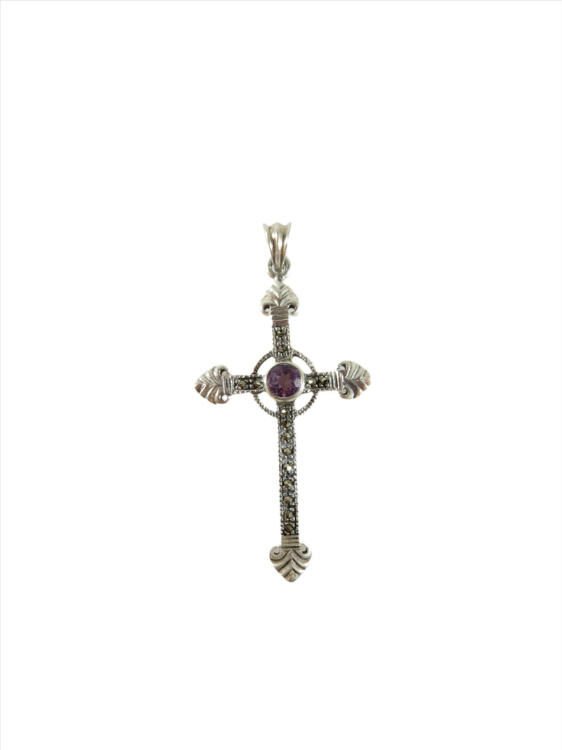 Marcasite & Amethyst Sterling Silver Christian Cross by Sunstone Imports