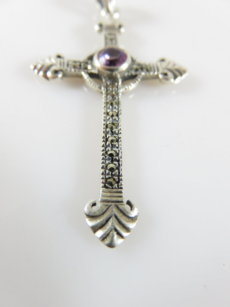 Marcasite & Amethyst Sterling Silver Christian Cross by Sunstone Imports