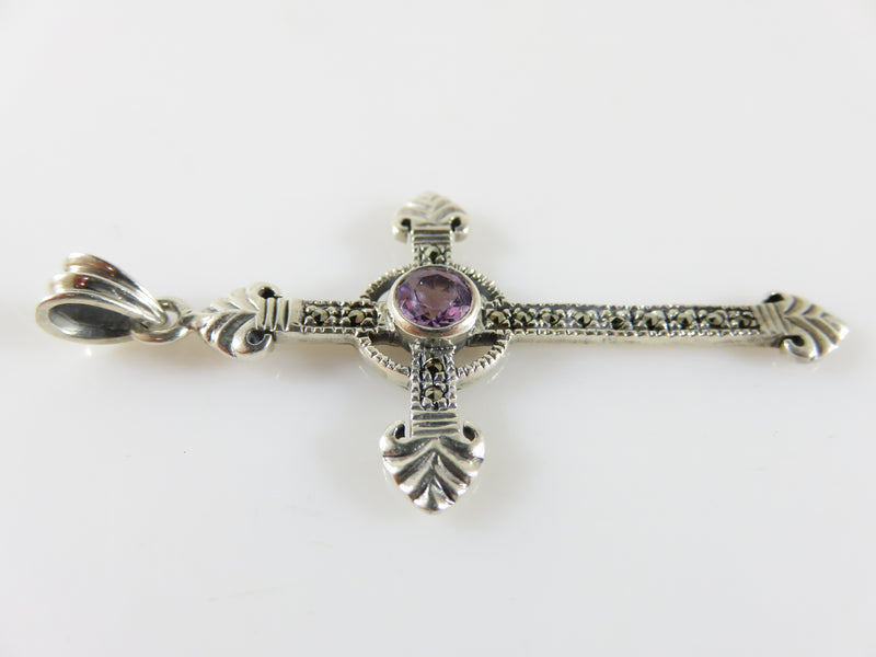 Marcasite & Amethyst Sterling Silver Christian Cross by Sunstone Imports