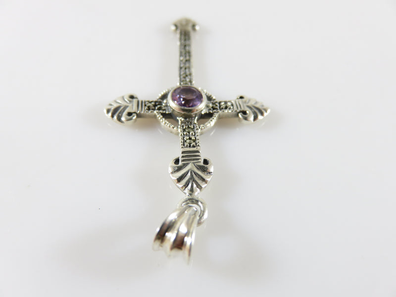 Marcasite & Amethyst Sterling Silver Christian Cross by Sunstone Imports