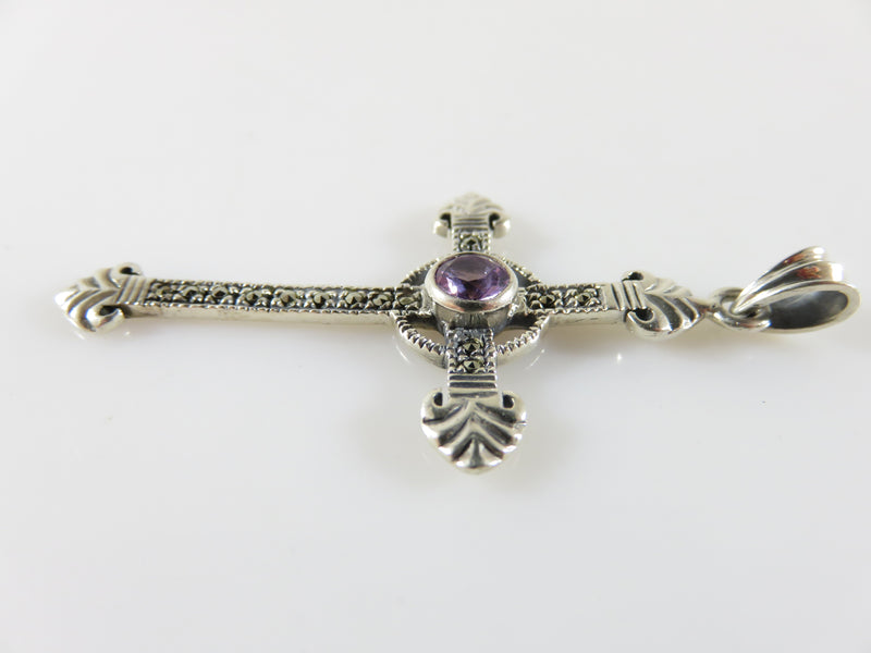 Marcasite & Amethyst Sterling Silver Christian Cross by Sunstone Imports