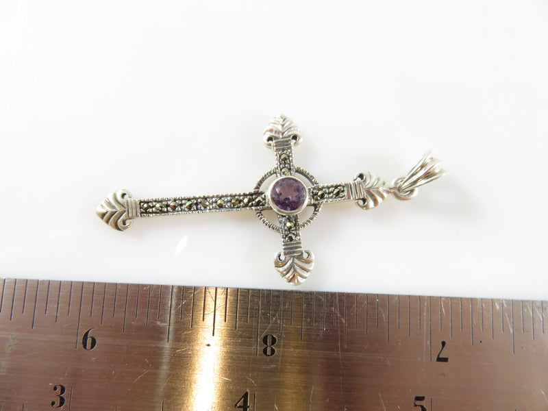 Marcasite & Amethyst Sterling Silver Christian Cross by Sunstone Imports