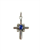 Vintage Southwestern Cabochon Lapis Lazuli Sterling Silver Cross