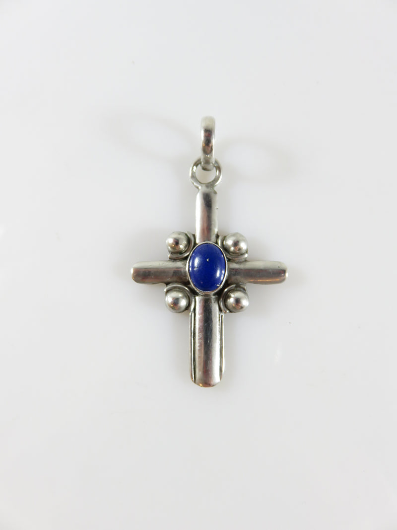 Vintage Southwestern Cabochon Lapis Lazuli Sterling Silver Cross