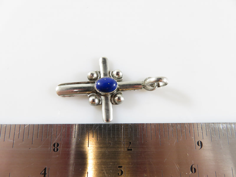 Vintage Southwestern Cabochon Lapis Lazuli Sterling Silver Cross