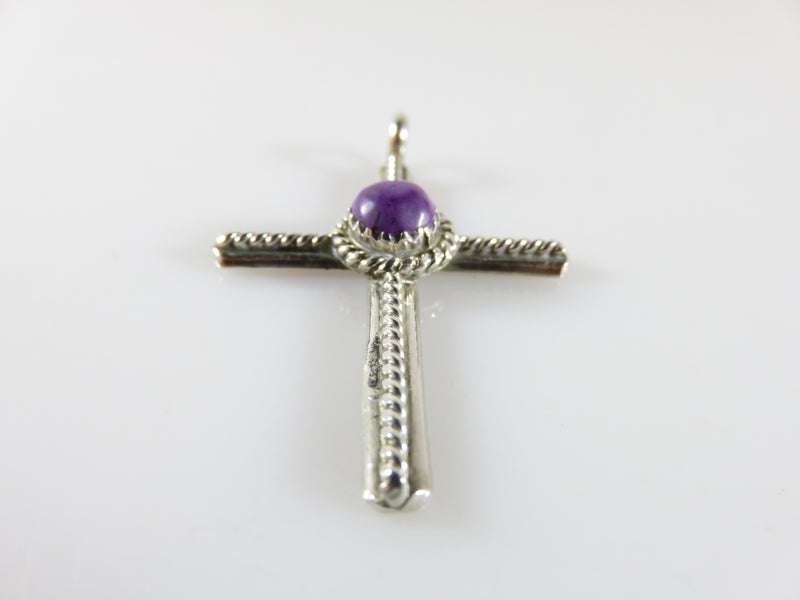 Vintage Southwestern Cabochon Purple Stone Wire Wrapped Sterling Silver Cross