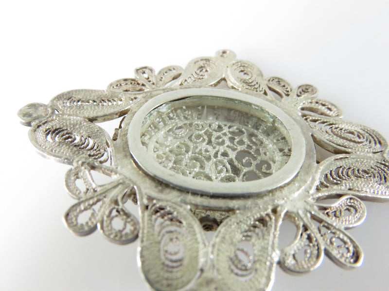 Rare Victorian Sterling Filigree Pendent With Flower & Memorial Compartment