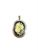 Sterling Silver Milor Italy White on Black 3D Flower Cameo Pendant Brooch — Sterling Silver, Silver — front view