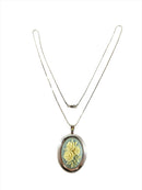 925 Milor Italy White on Blue 3D Flower Cameo Pendant Brooch w/ 23" Sterling Box Chain — Sterling Silver, Silver — front view