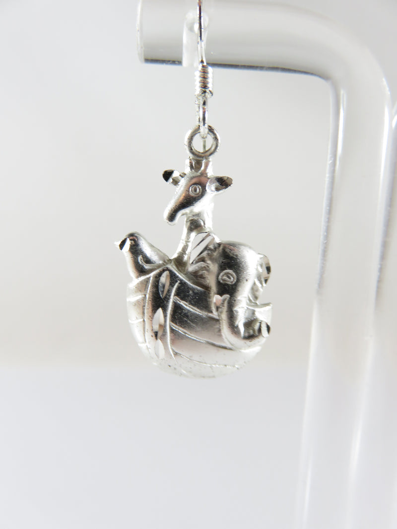 Nice Noah's Ark Elephant Giraffe & Bird Sterling Silver Dangling Earring Set