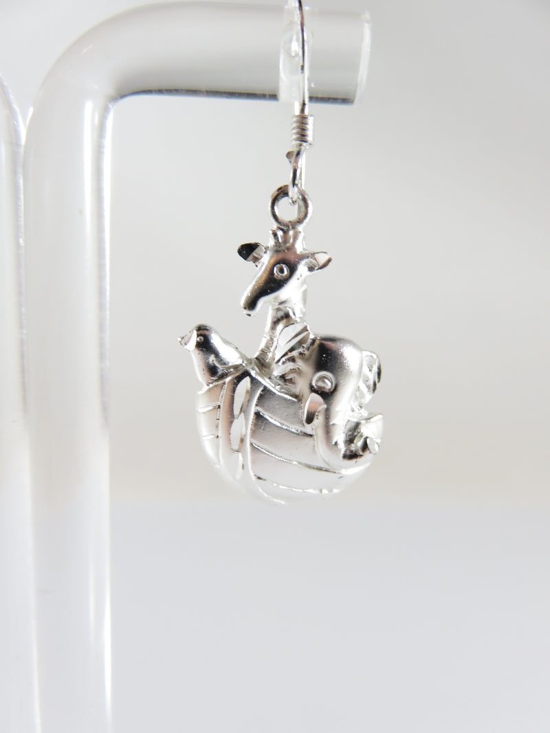 Nice Noah's Ark Elephant Giraffe & Bird Sterling Silver Dangling Earring Set