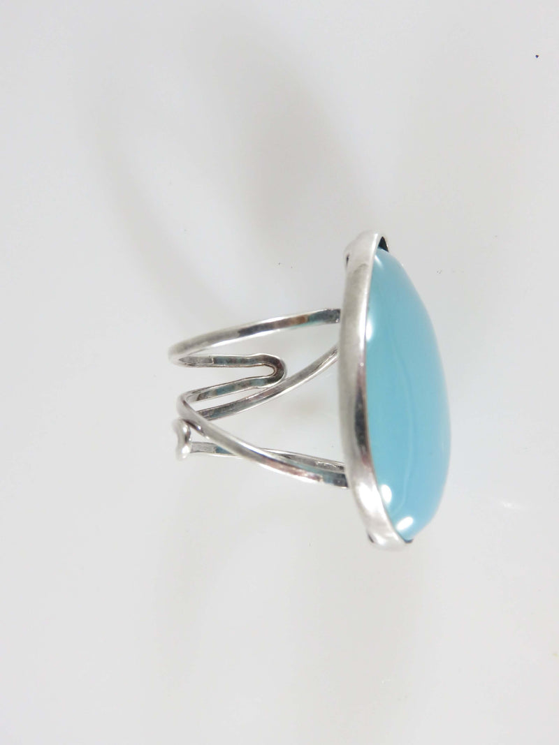 Boho Fun Sky Blue Large Polished Glass Silver Plate Adjustable Ring
