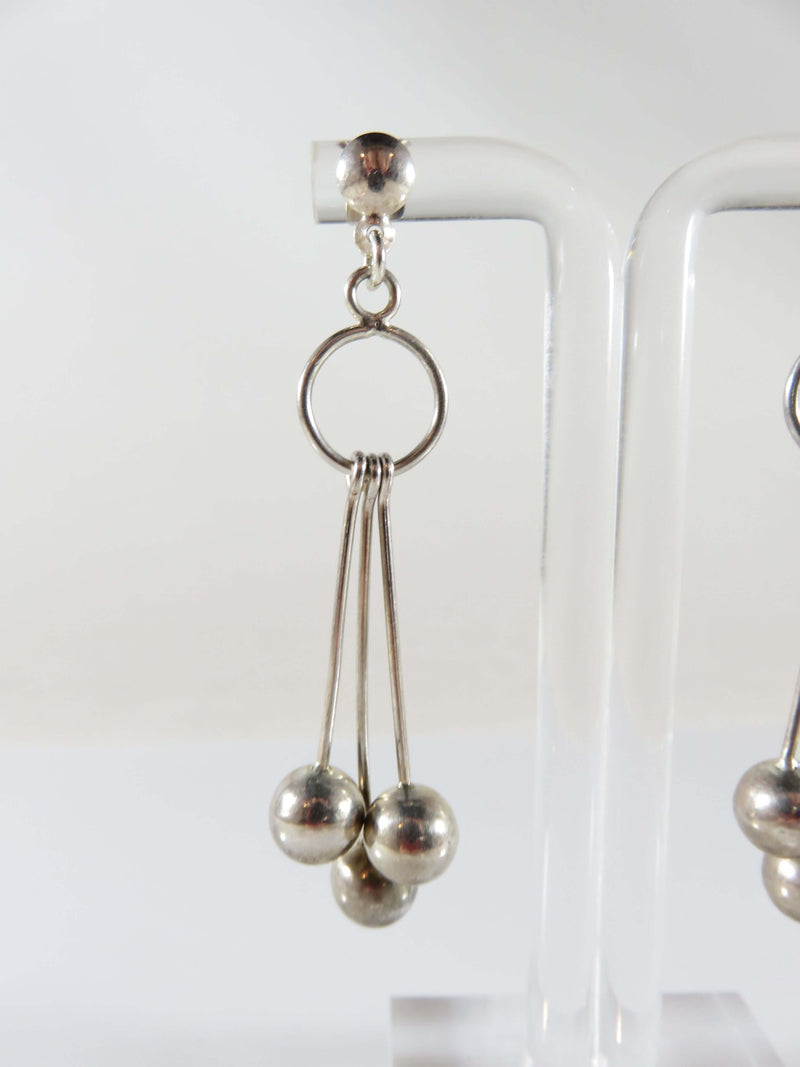 Artisan Modernist Ball & Rod Dangling Earring Set Hand Worked  Sterling Silver P