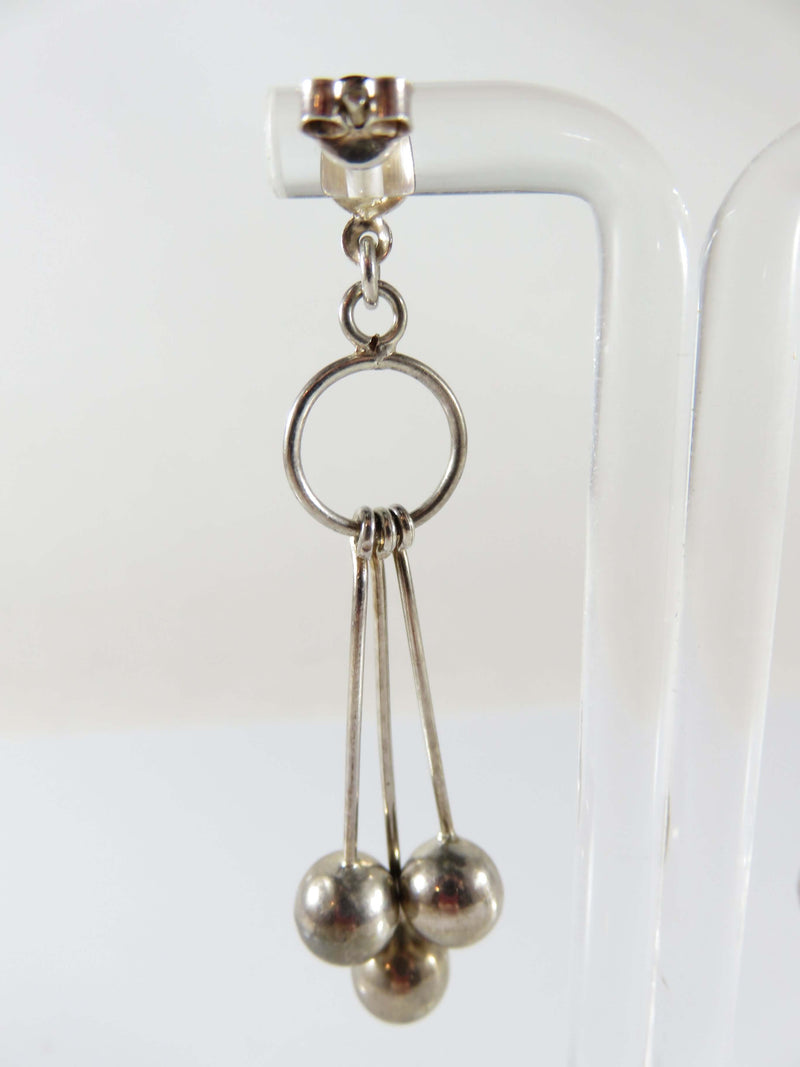 Artisan Modernist Ball & Rod Dangling Earring Set Hand Worked  Sterling Silver P