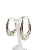 925 1 3/4" Puffy Oval Half Hoop Scalloped Dangling Earring Set Sterling Silver Pierced Ears — Jewelry & Watches:Vintage & Ant