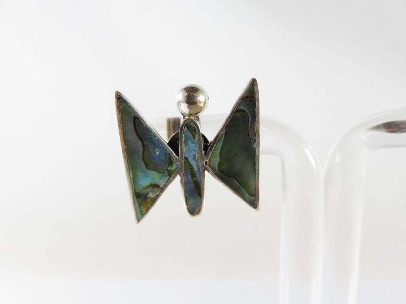 Butterfly Form Abalone & Sterling JHE Taxco Mexico Screw Back Earring Set