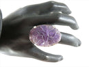 Bold Asian Style Carved Floral Amethyst Stone in ATR Sterling Silver Setting - Damanged — Sterling Silver, Silver • Amethyst
