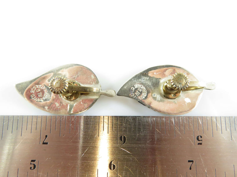 Lovely Leaf Form Abalone & Sterling AIG Taxco Mexico Screw Back Earring Set