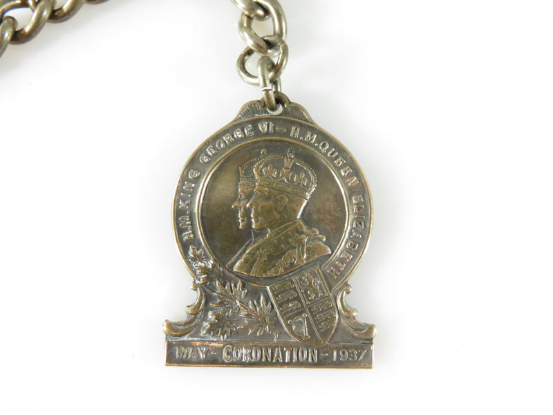 Vintage GF 9" Pocket Watch Chain with Queen Elizabeth Coronation FOB
