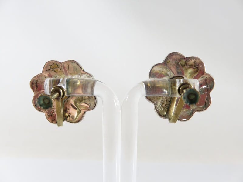 Pinwheel Flower Form Abalone & Sterling CBL Taxco Mexico Screw Back Earrings