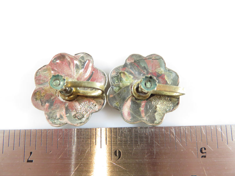 Pinwheel Flower Form Abalone & Sterling CBL Taxco Mexico Screw Back Earrings