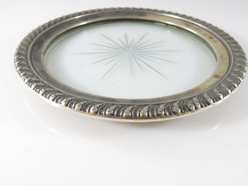 Antique Webster Company Sterling Silver Lined Etched Starburst Glass Wine Glass Coaster