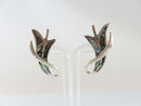 Art Nouveau Style Tulip Abalone & Sterling IAB Taxco Mexico Silver Screw Back Earrings