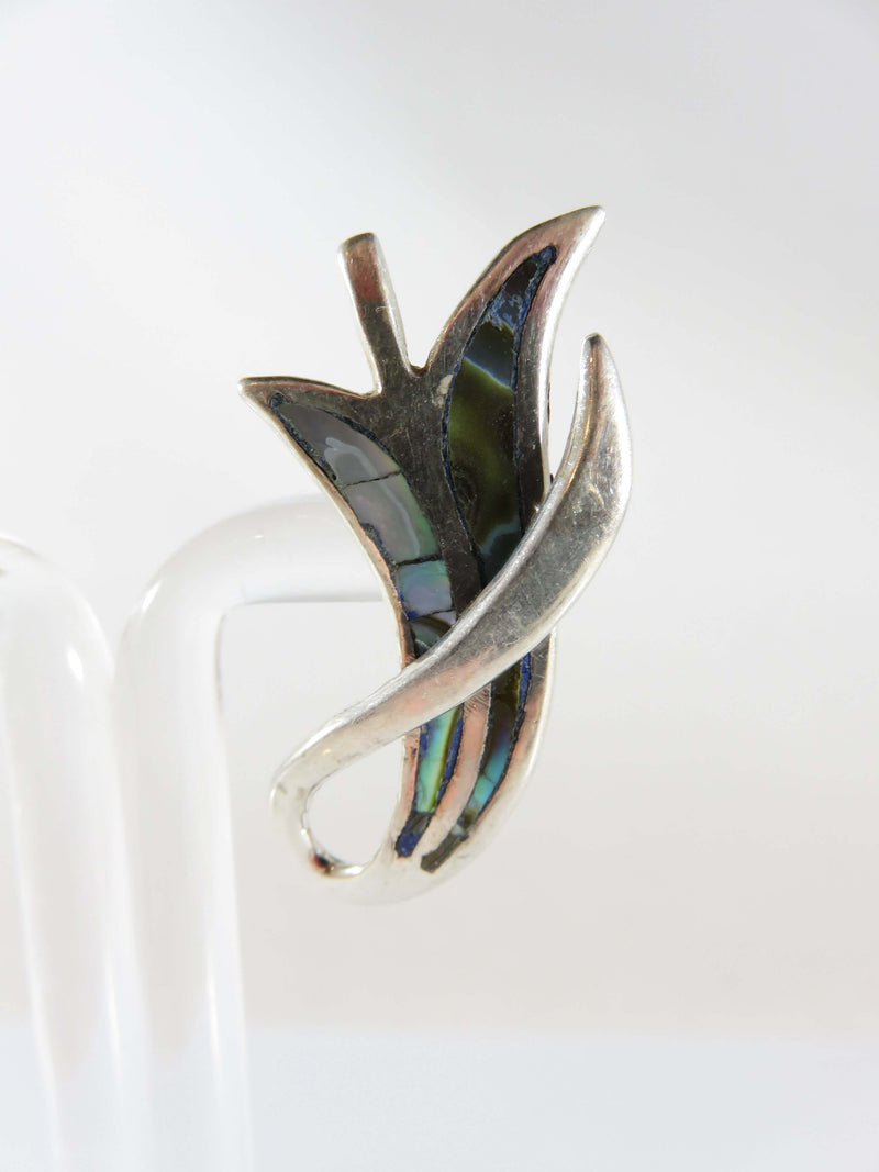 Art Nouveau Style Tulip Abalone & Sterling IAB Taxco Mexico Silver Screw Back Ea