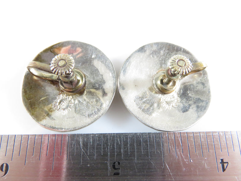 Vintage 4 Leaf Clover Disc Abalone & Sterling Taxco Mexico Silver Screw Back Earring Set