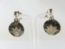 Figural Palm Leaf Disc Abalone & Sterling Taxco Mexico VKE Silver Screw Back Earrings