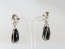 Vintage Caged Black Glass & Sterling Silver Screw Back Dangling Earring Set