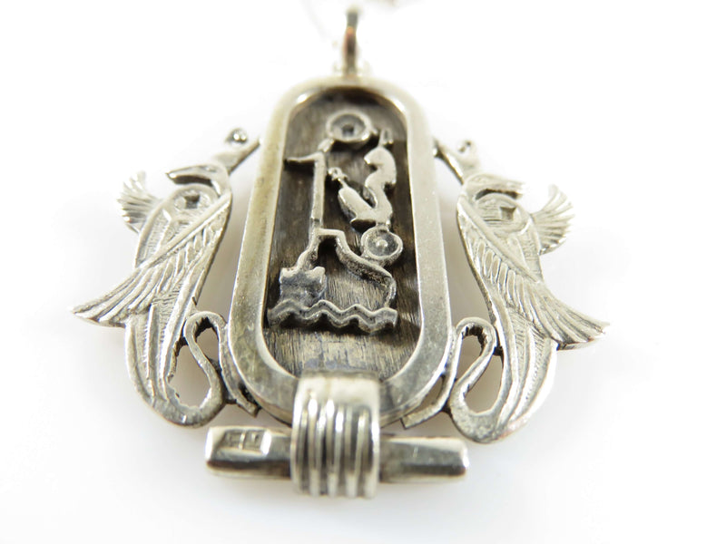 1919 Egyptian Revival 800 Silver Anubis Jackal Cartouche Pendant