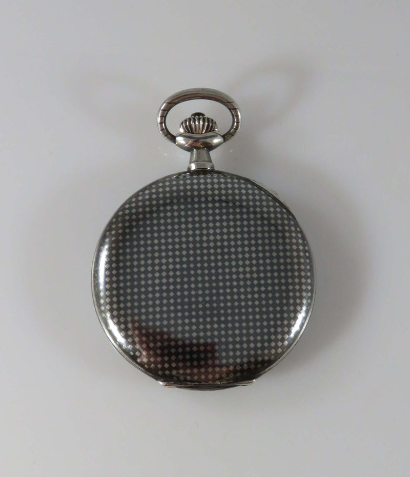 c1920 Huguenin Freres Niello Pocket Watch Chronometre German Swiss 800 Silver Cased