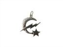 Crescent Moon, Star & Lightening Bolt Sterling Silver Pendant or Charm — Sterling Silver, Silver — front view