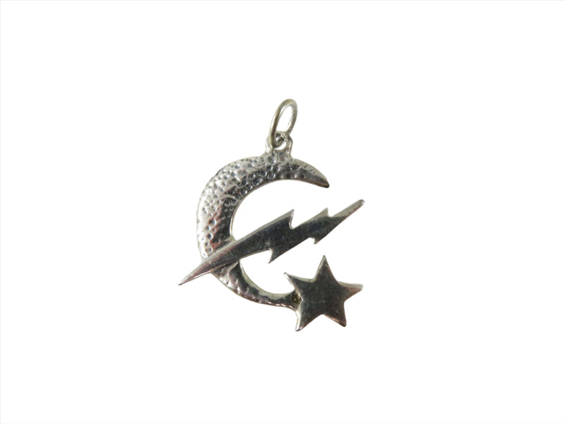 Crescent Moon, Star & Lightening Bolt Sterling Silver Pendant or Charm