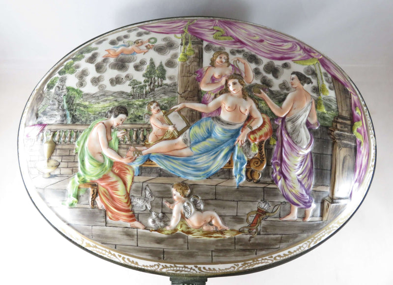 13" Large Porcellain Capodimonte Lidded Dresser Box Toilette of Venus Poseidon Aphrodite