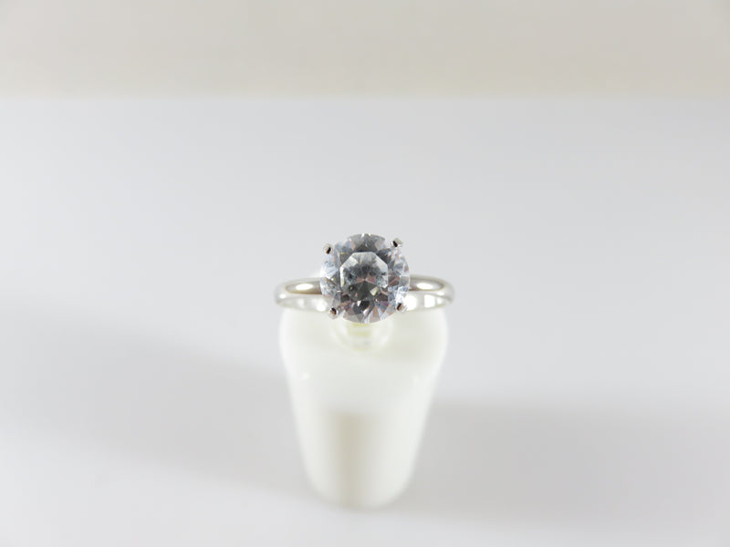 Vintage Designer Solitaire Ring Sterling 8mm Cubic Zirconia Size 7.75 by SETA