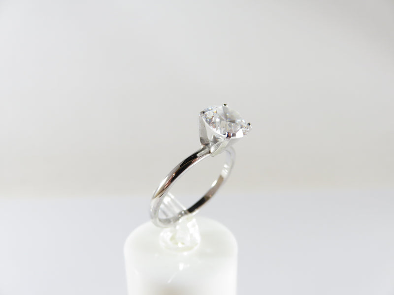 Vintage Designer Solitaire Ring Sterling 8mm Cubic Zirconia Size 7.75 by SETA