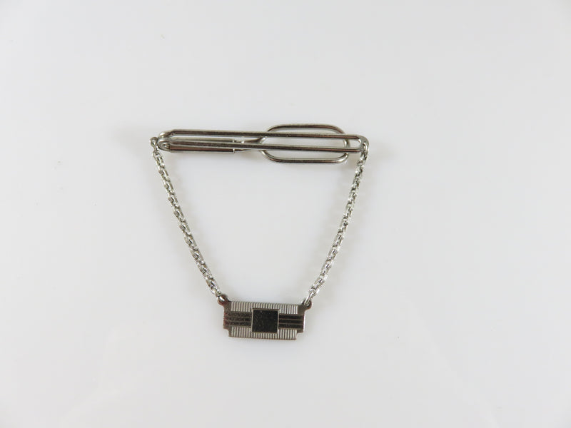 Vintage Swank Sterling Silver Tie Bar Clamp With Dangling Plaque for a Monogram