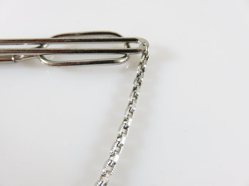 Vintage Swank Sterling Silver Tie Bar Clamp With Dangling Plaque for a Monogram