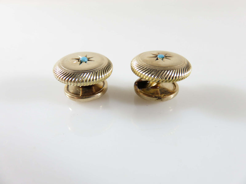 Lovely Victorian Gypsy Set Cabochon Turquoise Spiral Surround Cuff Button Cuffli