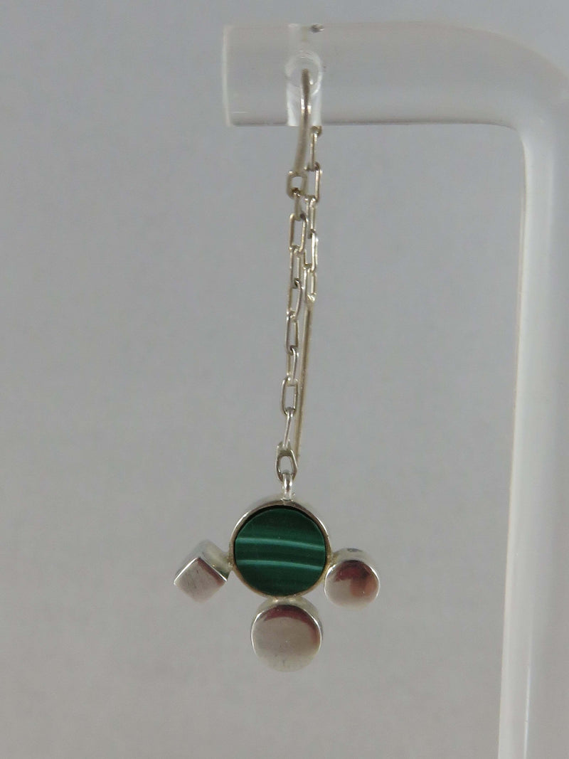 Artisan Figural Mouse Head Chain Earrings With Malachite Testing Sterling Silver