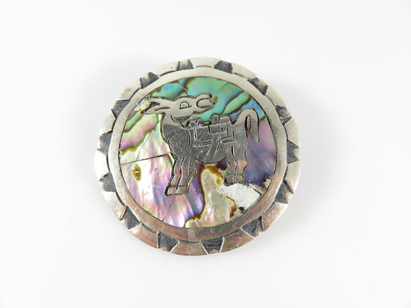 Vintage 925 Fancy Pack Mule Brooch Abalone Inlay Taxco FCA Eagle 3 Pendant