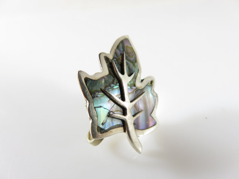 Vintage Unmatched Maple Leaf Abalone & Sterling Taxco Mexico APO Single Silver S