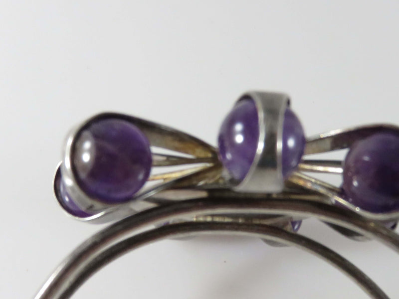 Artisan Sterling Silver Cuff Bracelet 6 Petal Flower Top Amethyst Balls