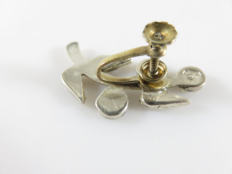 Vintage Unmatched Figural Flower Leaf Stem Abalone & Sterling Single Silver Screw Back Earring