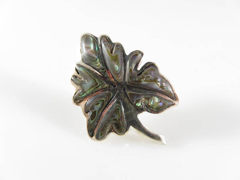 Vintage Unmatched Large Maple Leaf Abalone & Sterling Mexico Single Silver Screw